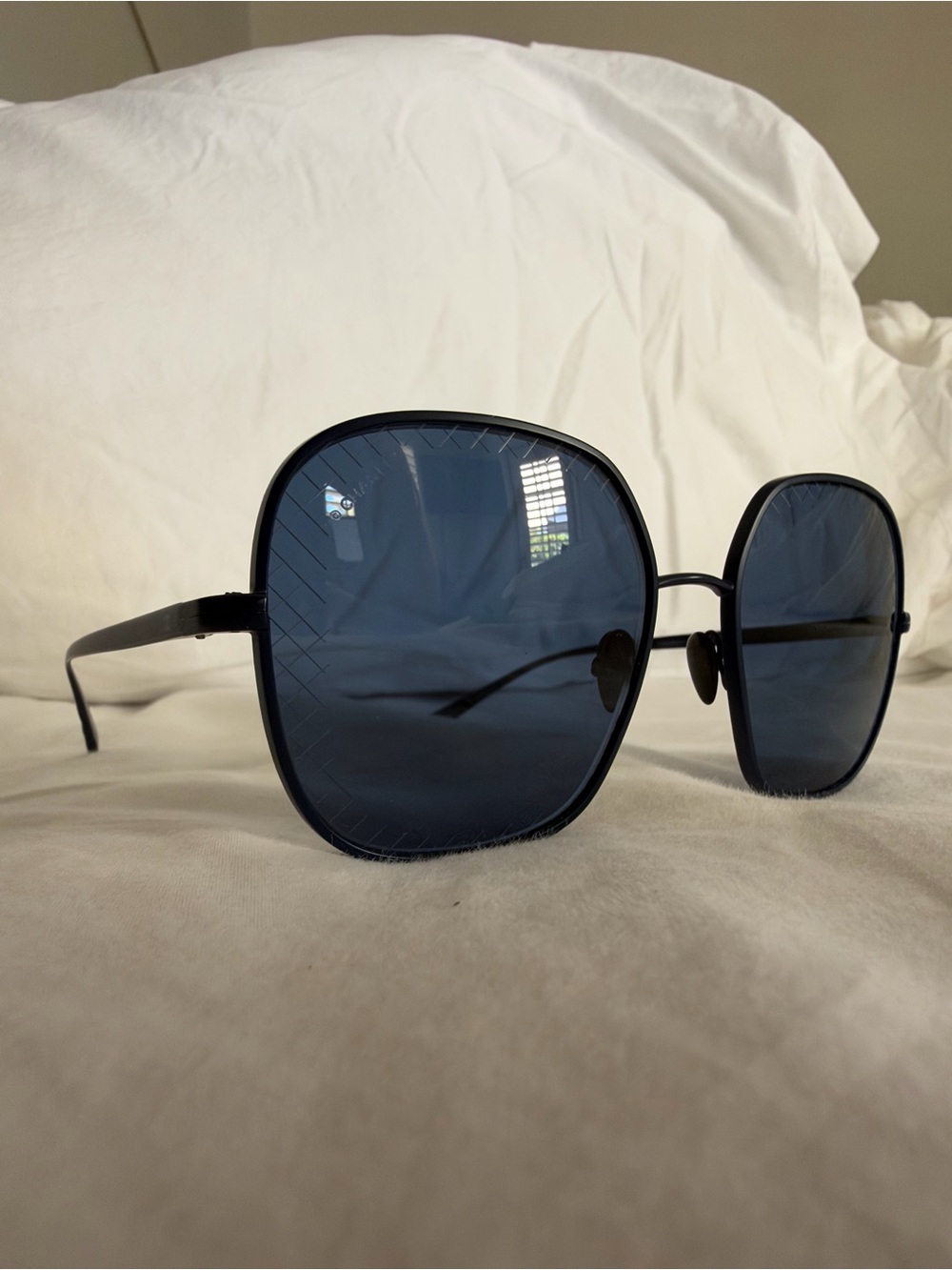 CHANEL Metal Square Blue Sunglasses w/ Original Leather Case & Cloth